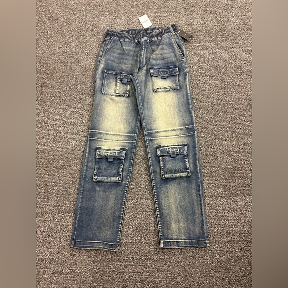 Nwt preppy grunge large cargo style jeans mid rise slim pockets boyfriend - Picture 2 of 3